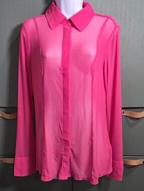745 NWT Good American Ballerina Pink Sheer Mesh Button Up Shirt  - Small